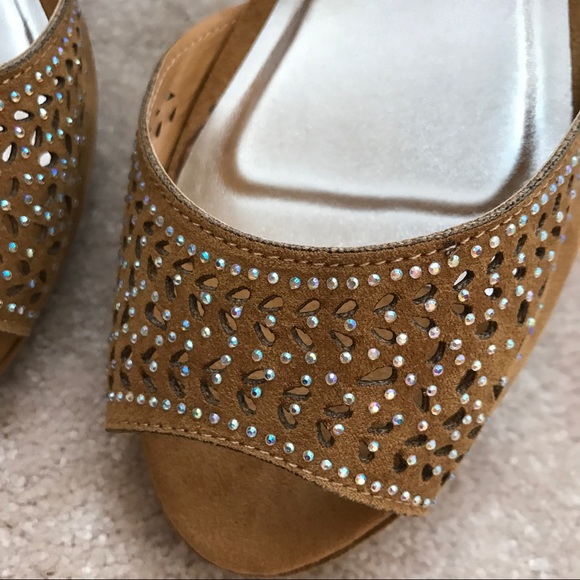 Suede Rhinestone Studded Wedges - Picture 3 of 4